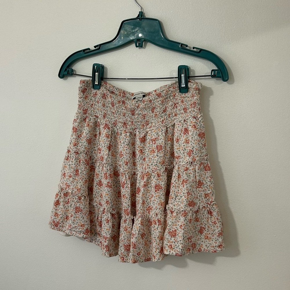 American Eagle Outfitters Floral Mini Skirt - Red/Pink and Cream